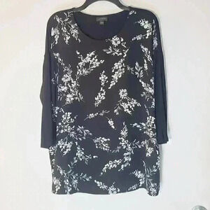 J.Jill Black Floral Mixed Media Dressy Tunic Blouse 3/4 Sleeve Sz M